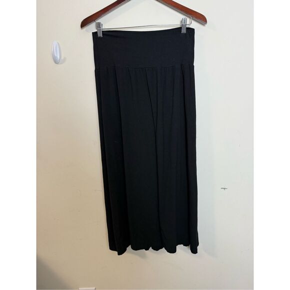 bryn Walker Dresses & Skirts - Bryn Walker Black Jersey Stretchy Pull on Maxi Skirt Lagenlook Medium Front Plea